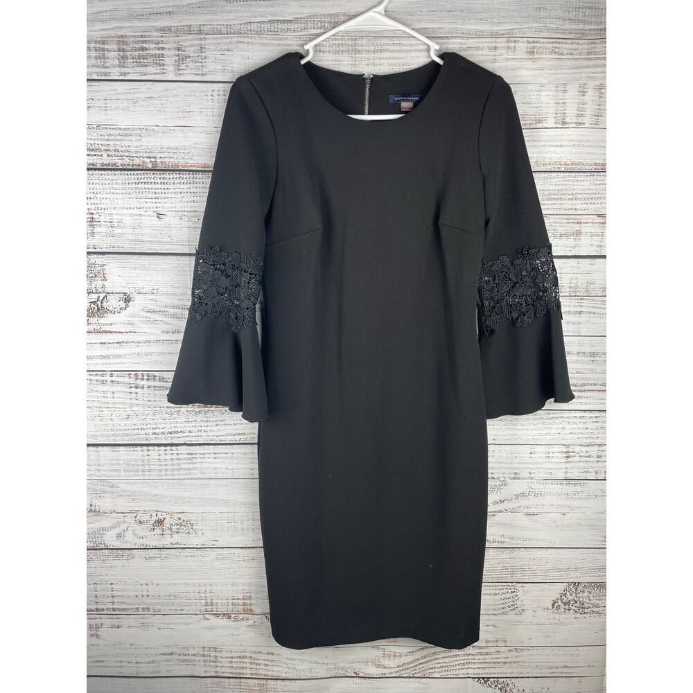 Tommy Hilfiger Black Knee Length Dress Flutter Sleeve 4 Business Witchy Career